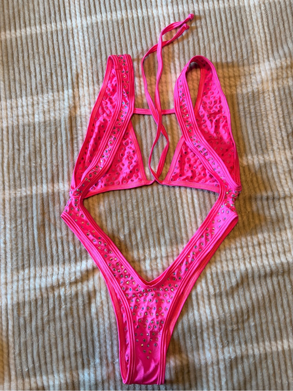 Hot Pink Studded Strappy One-Piece Swimwear - Picture 2 of 3